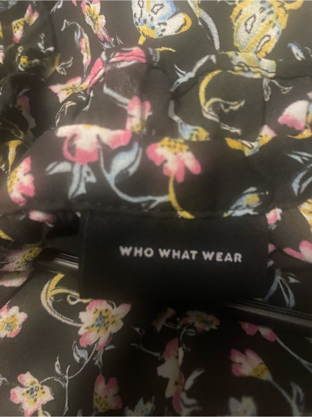 Who What Wear Floral Scarf in Black with Pink & Yellow Flowers